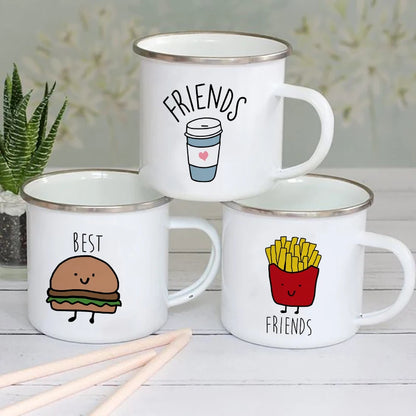 Best Friend Print Creative Retro Tea Juice Milk Enamel Cup Coffee Mug Wine Drink Cups Camping Heatable Drinkware Mugs Best Gifts