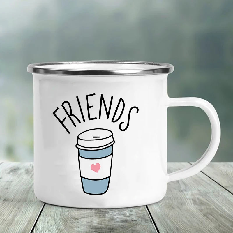 Best Friend Print Creative Retro Tea Juice Milk Enamel Cup Coffee Mug Wine Drink Cups Camping Heatable Drinkware Mugs Best Gifts