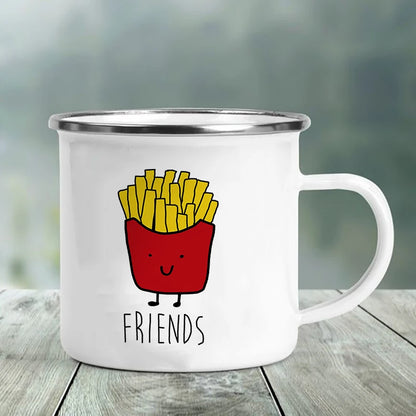Best Friend Print Creative Retro Tea Juice Milk Enamel Cup Coffee Mug Wine Drink Cups Camping Heatable Drinkware Mugs Best Gifts