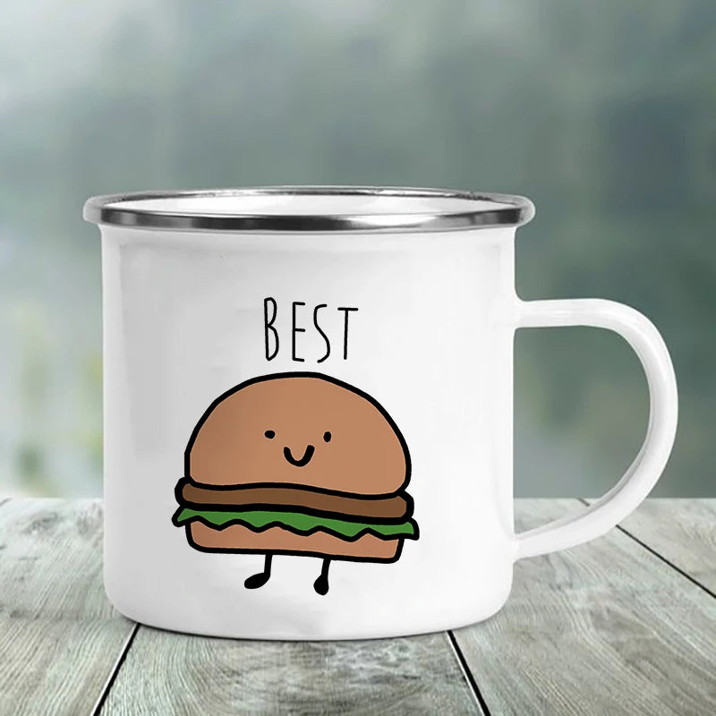 Best Friend Print Creative Retro Tea Juice Milk Enamel Cup Coffee Mug Wine Drink Cups Camping Heatable Drinkware Mugs Best Gifts