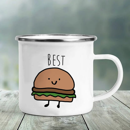 Best Friend Print Creative Retro Tea Juice Milk Enamel Cup Coffee Mug Wine Drink Cups Camping Heatable Drinkware Mugs Best Gifts