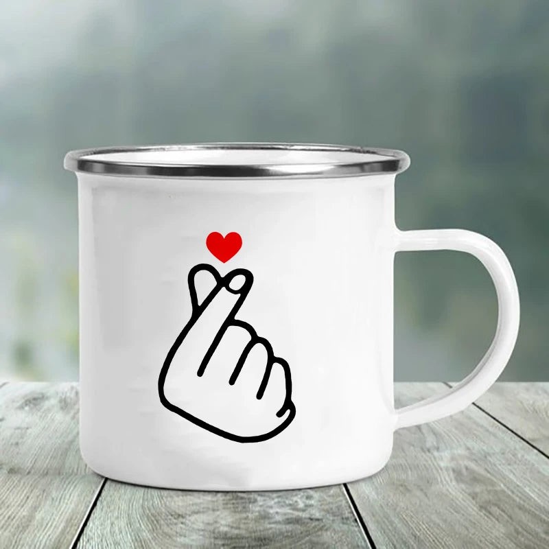 Best Friend Print Creative Retro Tea Juice Milk Enamel Cup Coffee Mug Wine Drink Cups Camping Heatable Drinkware Mugs Best Gifts