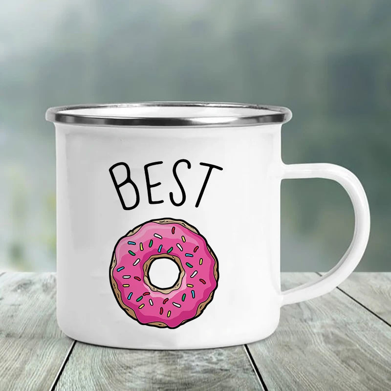 Best Friend Print Creative Retro Tea Juice Milk Enamel Cup Coffee Mug Wine Drink Cups Camping Heatable Drinkware Mugs Best Gifts