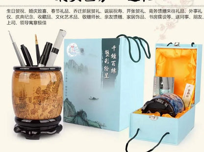Best business present # Home OFFICE Decor art -high grade 3D CHINA Riverside Scene at Qingming Festival pen holder art  statue