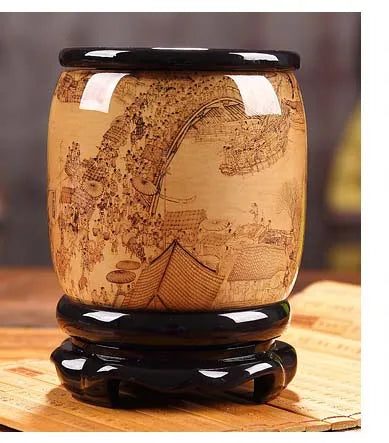 Best business present # Home OFFICE Decor art -high grade 3D CHINA Riverside Scene at Qingming Festival pen holder art  statue