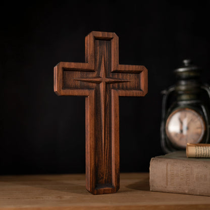 Bethlehem Star Cross Christian Cross Wooden Cross Home Room Wooden Ornament Church Decor Christian Wall Art Holy Cross 10 Inch