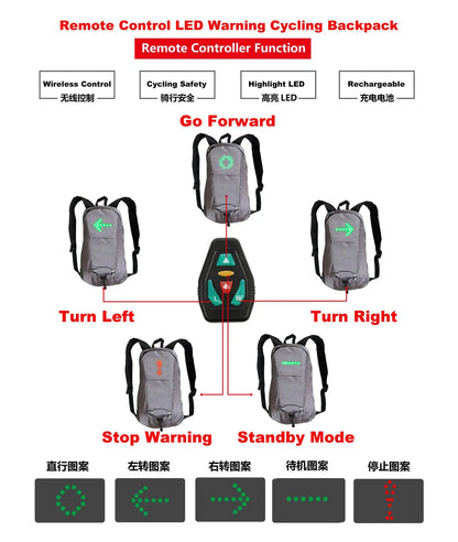 Bicycle Bag Waterproof Sport Backpack 15L LED Turn Signal Light Remote Control Safety Bag Outdoor Hiking Climbing Backpack