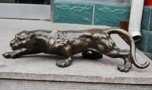 Big 36cm Bronze Sculpture Statue Panther Leopard Jaguar Cat Marked Enamel Decoration 100% Brass Bronze