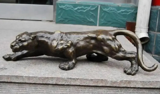 Big 36cm Bronze Sculpture Statue Panther Leopard Jaguar Cat Marked Enamel Decoration 100% Brass Bronze