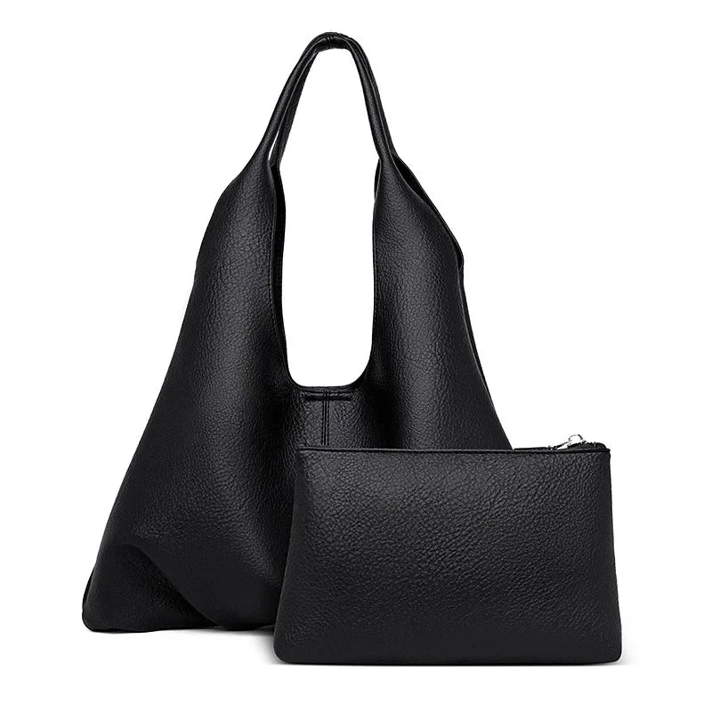Big Bag 2024 New Simple Soft Leather Shoulder Bag Fashionable Commuter Large Capacity Casual Tote Bag Luxury Designer Handbag
