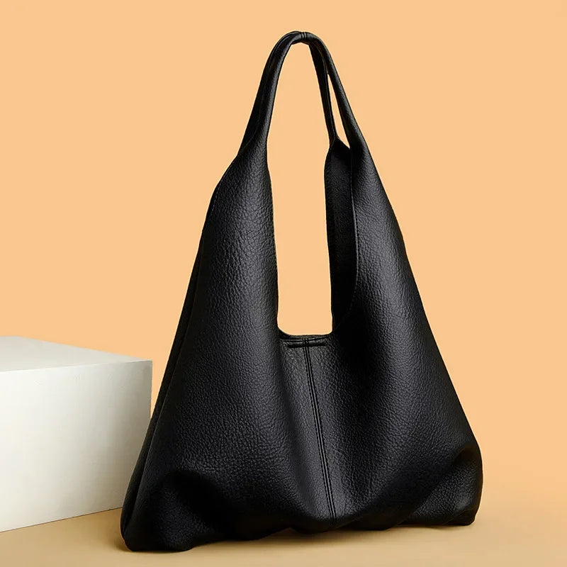 Big Bag 2024 New Simple Soft Leather Shoulder Bag Fashionable Commuter Large Capacity Casual Tote Bag Luxury Designer Handbag