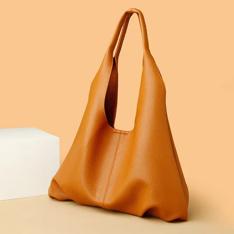 Big Bag 2024 New Simple Soft Leather Shoulder Bag Fashionable Commuter Large Capacity Casual Tote Bag Luxury Designer Handbag