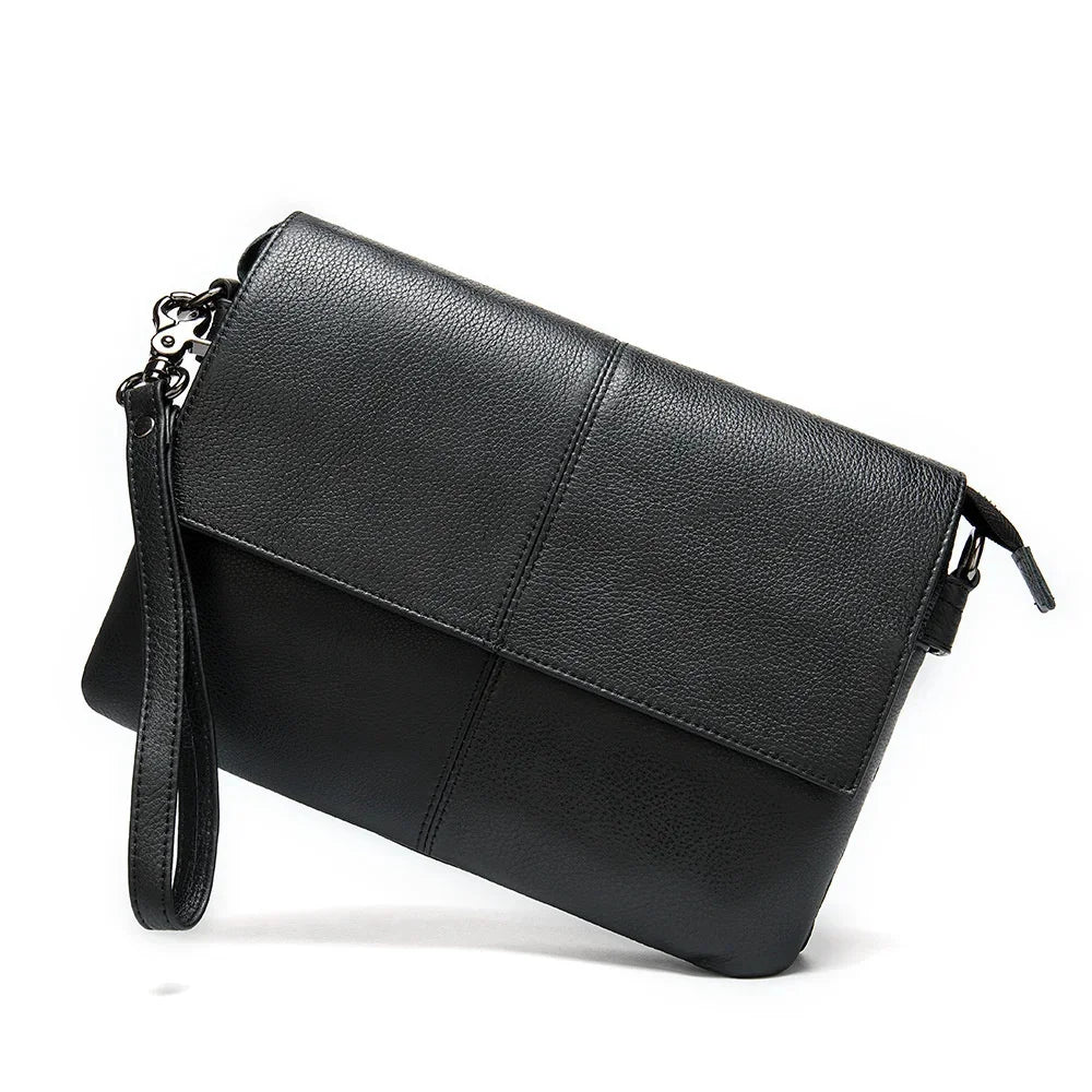 Big Black Cluth Purse With Shoulder Strap Genuine Leather Clutch Bag Storeage Washing Bags For Men Travel Zipper Clutches Male