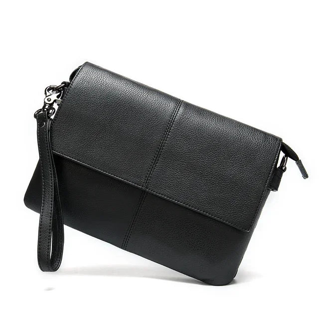 Big Black Cluth Purse With Shoulder Strap Genuine Leather Clutch Bag Storeage Washing Bags For Men Travel Zipper Clutches Male