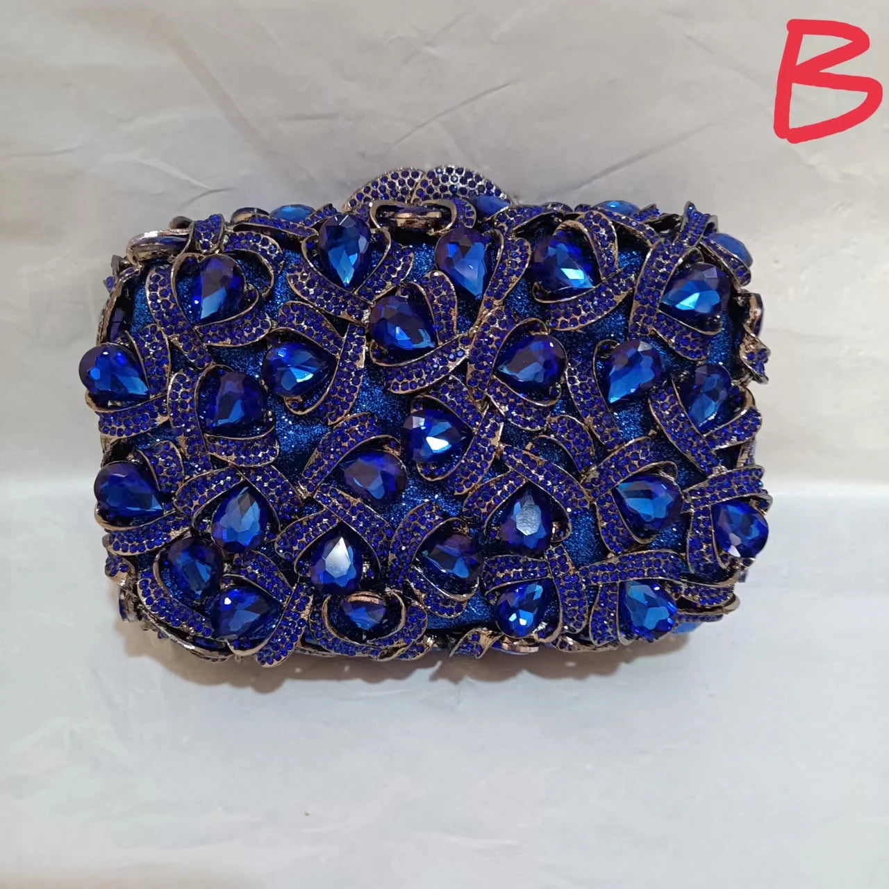 Big Blue Rhinestone Gemstone Evening Bags Clutch Purse Women Crystal Diamond Evening Clutch Bag Luxury Ladies Chain Party Purse