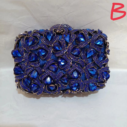 Big Blue Rhinestone Gemstone Evening Bags Clutch Purse Women Crystal Diamond Evening Clutch Bag Luxury Ladies Chain Party Purse