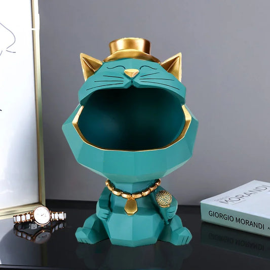 Big Mouth Lucky Cat Statue Resin Ornaments Decoration Candy Key Storage Box Sundries Organizer Living Room Table Home Decor Gift