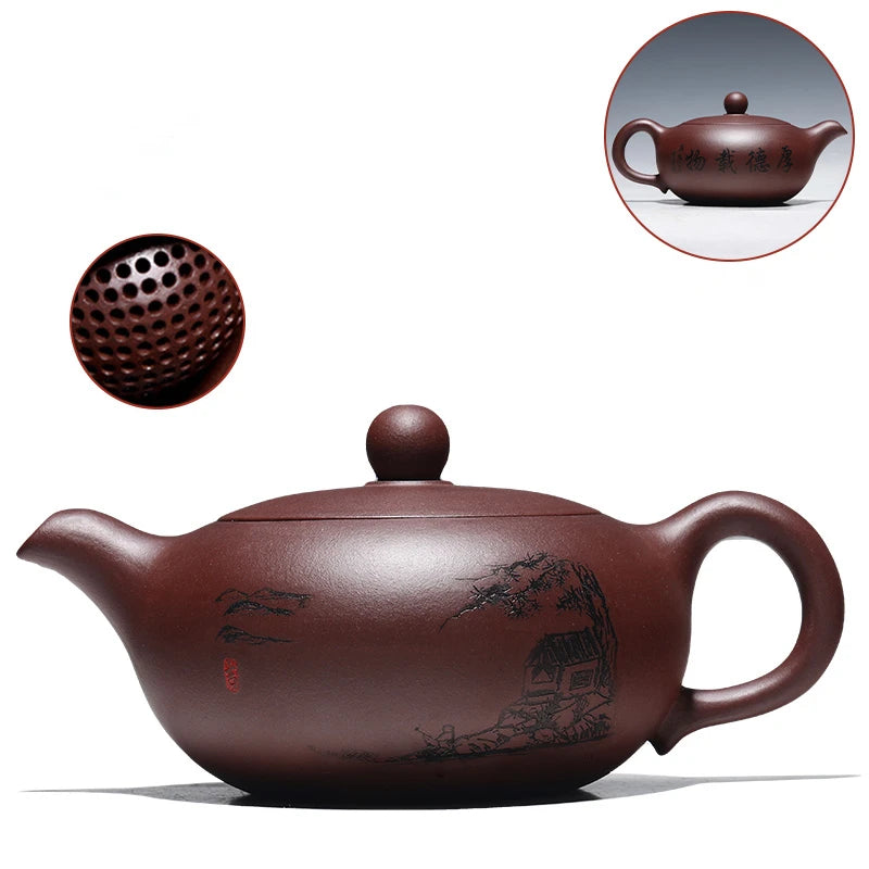 Big Sales Chinese True Yixing Zisha Tea Pot Marked Handmade Carved Ball Shaped Infuser Holes Master Purple Grit New