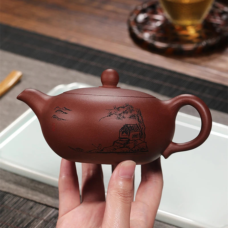 Big Sales Chinese True Yixing Zisha Tea Pot Marked Handmade Carved Ball Shaped Infuser Holes Master Purple Grit New