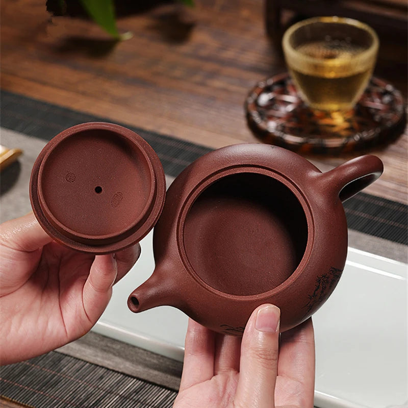 Big Sales Chinese True Yixing Zisha Tea Pot Marked Handmade Carved Ball Shaped Infuser Holes Master Purple Grit New