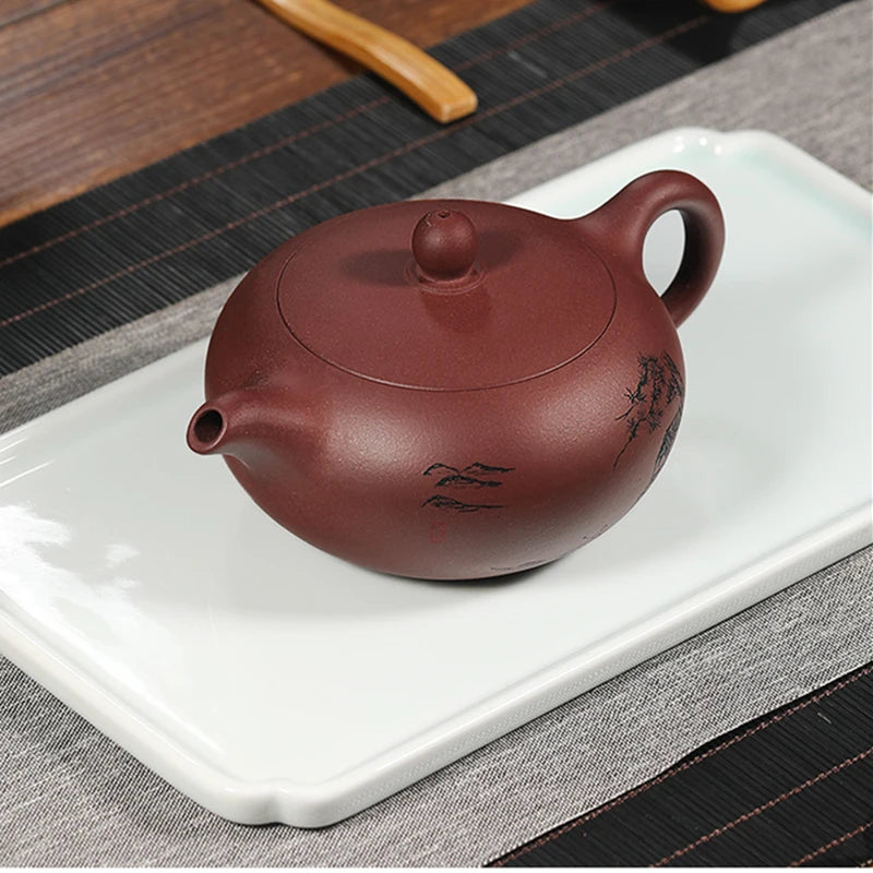 Big Sales Chinese True Yixing Zisha Tea Pot Marked Handmade Carved Ball Shaped Infuser Holes Master Purple Grit New