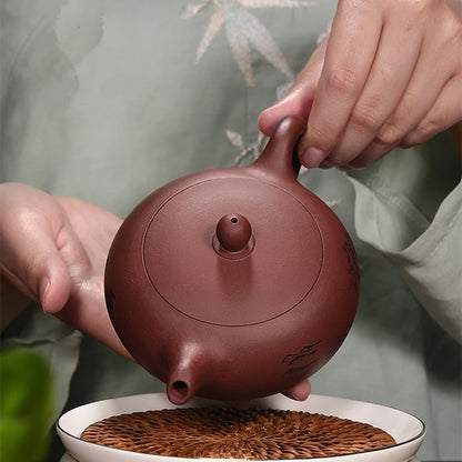 Big Sales Chinese True Yixing Zisha Tea Pot Marked Handmade Carved Ball Shaped Infuser Holes Master Purple Grit New
