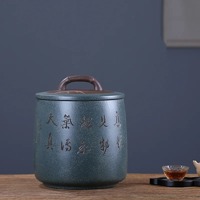 Big Tea Canister For Pu'er Tea Cake Sealed Jar with Lid Hand Carved Bamboo Wintersweet Pinetree Storage For loose tea Large New