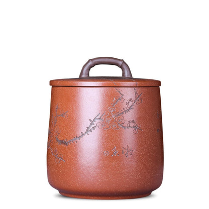 Big Tea Canister For Pu'er Tea Cake Sealed Jar with Lid Hand Carved Bamboo Wintersweet Pinetree Storage For loose tea Large New