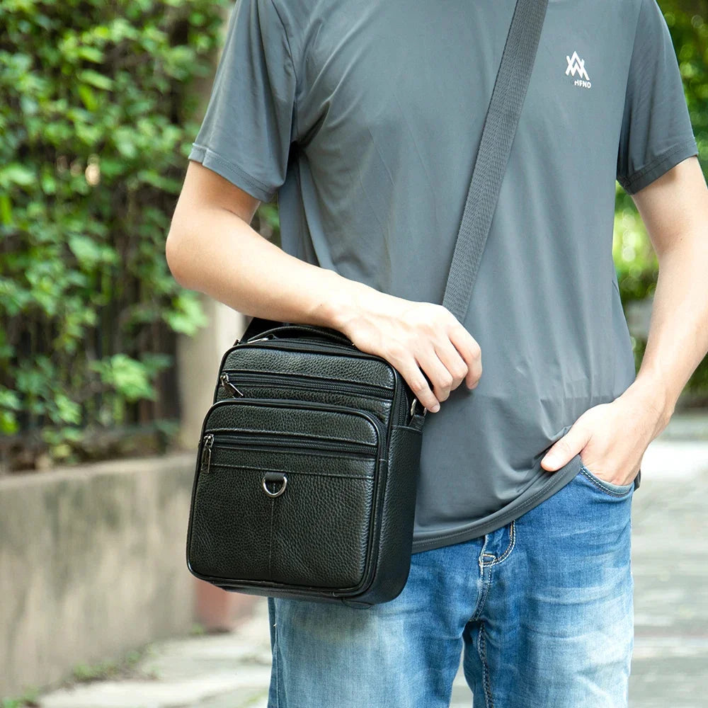 Black 100% Genuine Leather Men's Shoulder Messenger Bag for Men Crossbody Bags new Small Man Designer Handbag Bolso Male