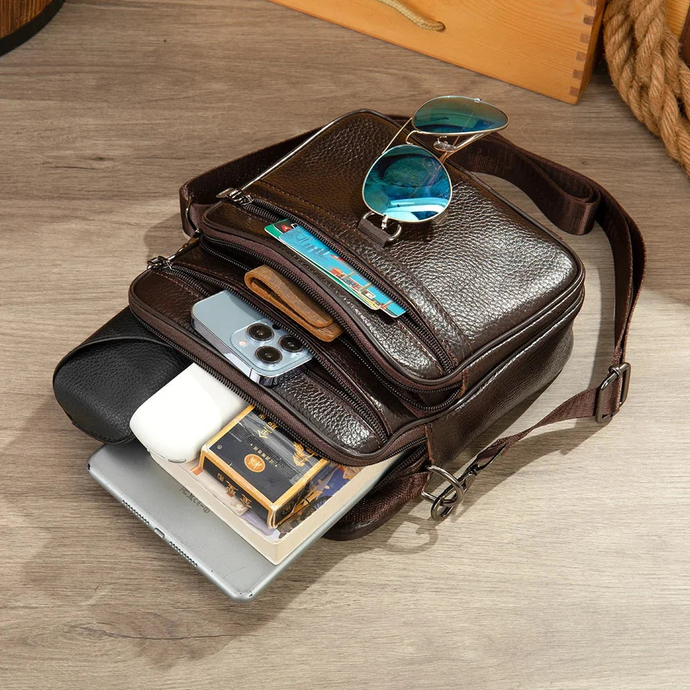 Black 100% Genuine Leather Men's Shoulder Messenger Bag for Men Crossbody Bags new Small Man Designer Handbag Bolso Male