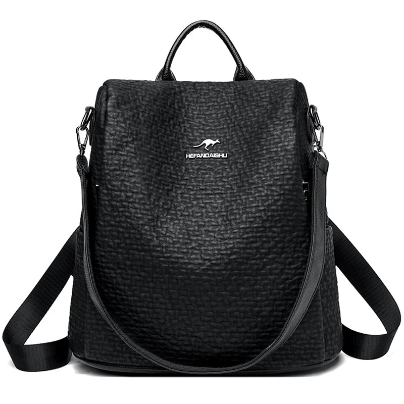 Black Bags Multifunctional Large Capacity Backpack Fashion Female Backpack For Women Girls Travel Rucksack Pu Leather Knapsack
