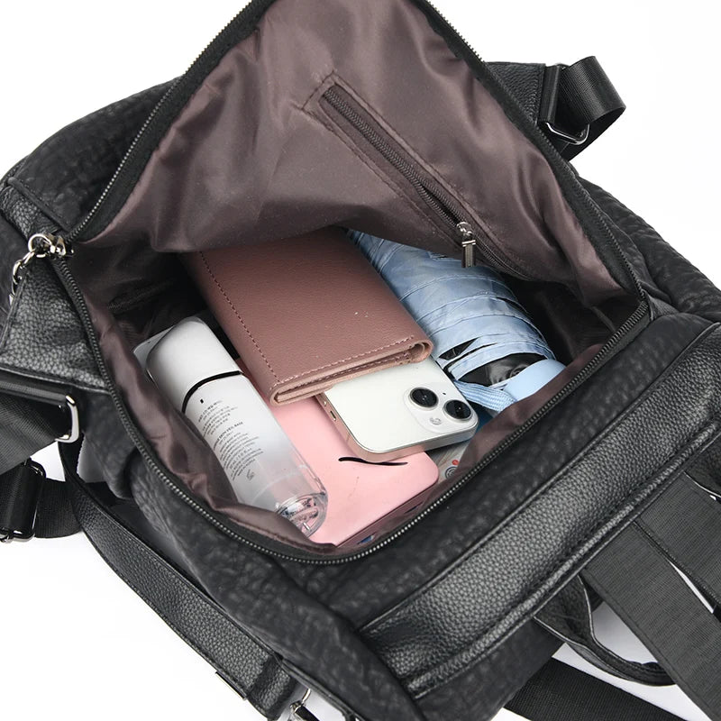 Black Bags Multifunctional Large Capacity Backpack Fashion Female Backpack For Women Girls Travel Rucksack Pu Leather Knapsack