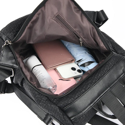 Black Bags Multifunctional Large Capacity Backpack Fashion Female Backpack For Women Girls Travel Rucksack Pu Leather Knapsack