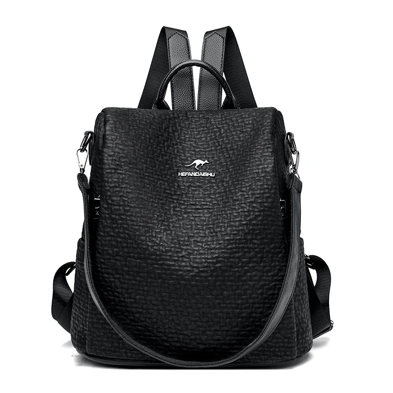 Black Bags Multifunctional Large Capacity Backpack Fashion Female Backpack For Women Girls Travel Rucksack Pu Leather Knapsack