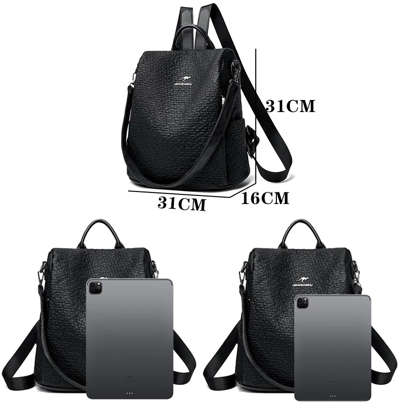 Black Bags Multifunctional Large Capacity Backpack Fashion Female Backpack For Women Girls Travel Rucksack Pu Leather Knapsack
