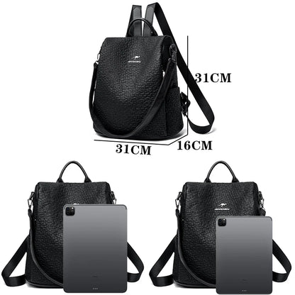 Black Bags Multifunctional Large Capacity Backpack Fashion Female Backpack For Women Girls Travel Rucksack Pu Leather Knapsack
