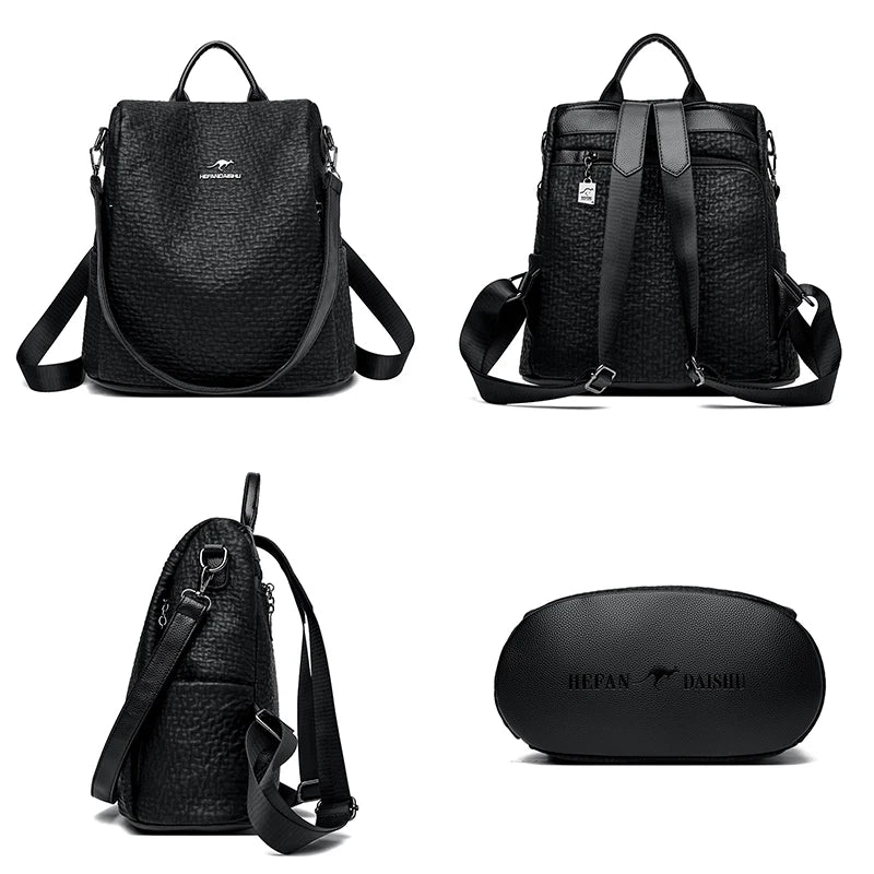 Black Bags Multifunctional Large Capacity Backpack Fashion Female Backpack For Women Girls Travel Rucksack Pu Leather Knapsack
