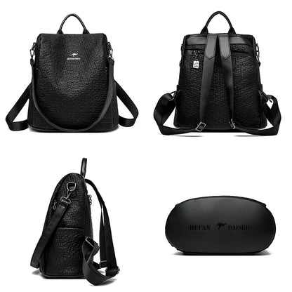 Black Bags Multifunctional Large Capacity Backpack Fashion Female Backpack For Women Girls Travel Rucksack Pu Leather Knapsack
