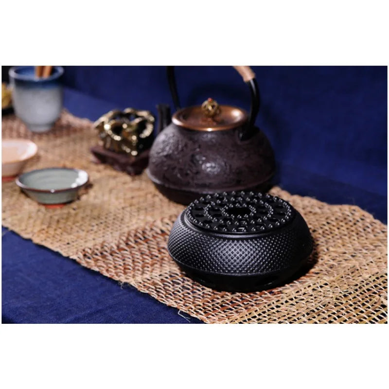 Black Cast Iron Teapot Warmer Candle Stand Holder Stove Heater Tea Pot Holder for Heating Tea, Coffee and Milk