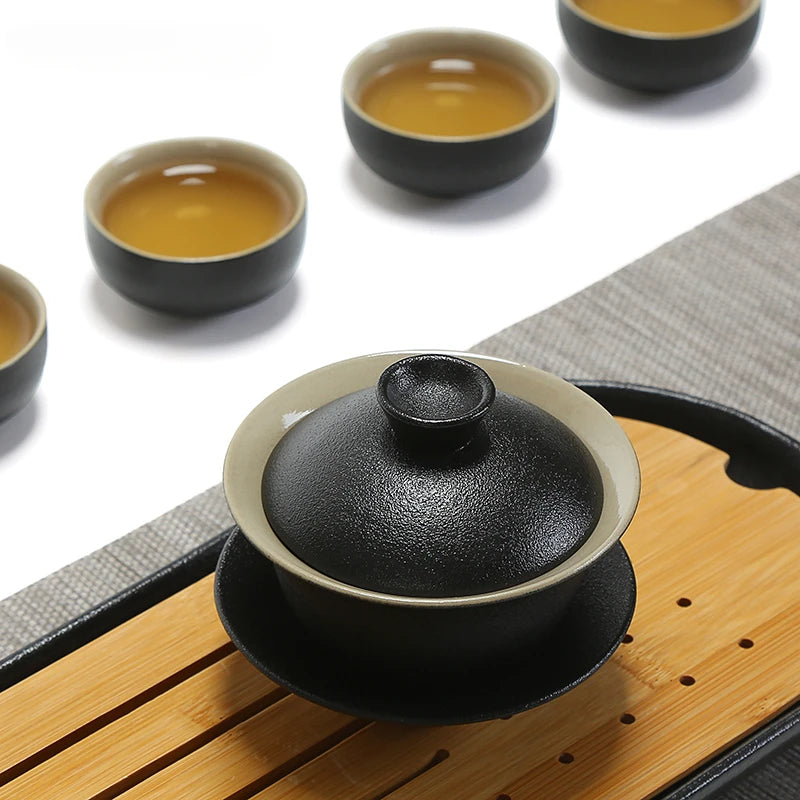 Black Ceramics Gaiwan  Boutique with Cover Teacup Home Handmade Tea Tureen Chinese Tea Ceremony Accessories Customized Tea Sets