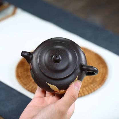 Black Clay Painted Pengcheng Wanli Purple Teapot Zisha Yixing Handmade Pot, Kung-Fu TeawarePurple Drinkware for Puer Green Black