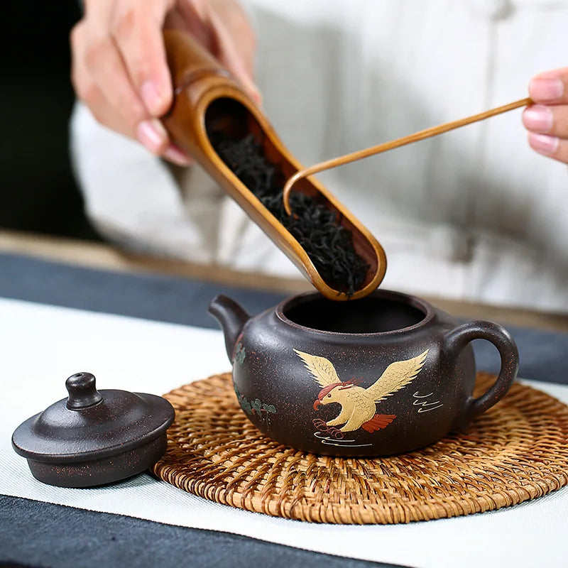 Black Clay Painted Pengcheng Wanli Purple Teapot Zisha Yixing Handmade Pot, Kung-Fu TeawarePurple Drinkware for Puer Green Black