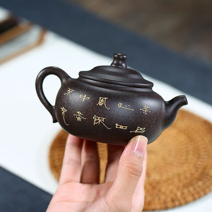 Black Clay Painted Pengcheng Wanli Purple Teapot Zisha Yixing Handmade Pot, Kung-Fu TeawarePurple Drinkware for Puer Green Black
