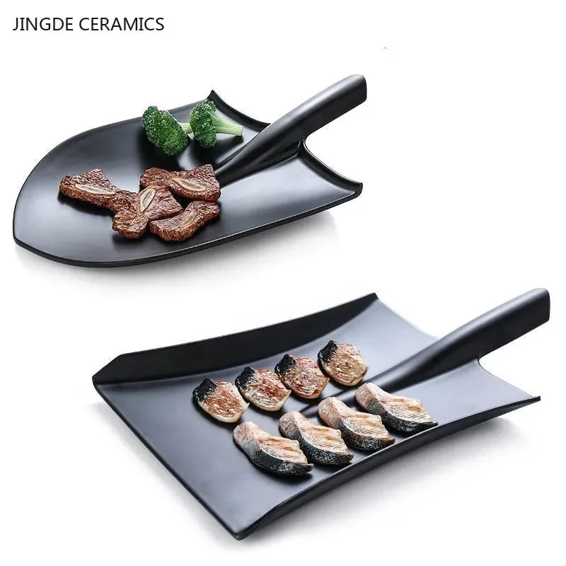 Black Creative Melamine Plate Shovel model Barbecue plates Restaurant barbecue salad dinner plates Household plastic tableware