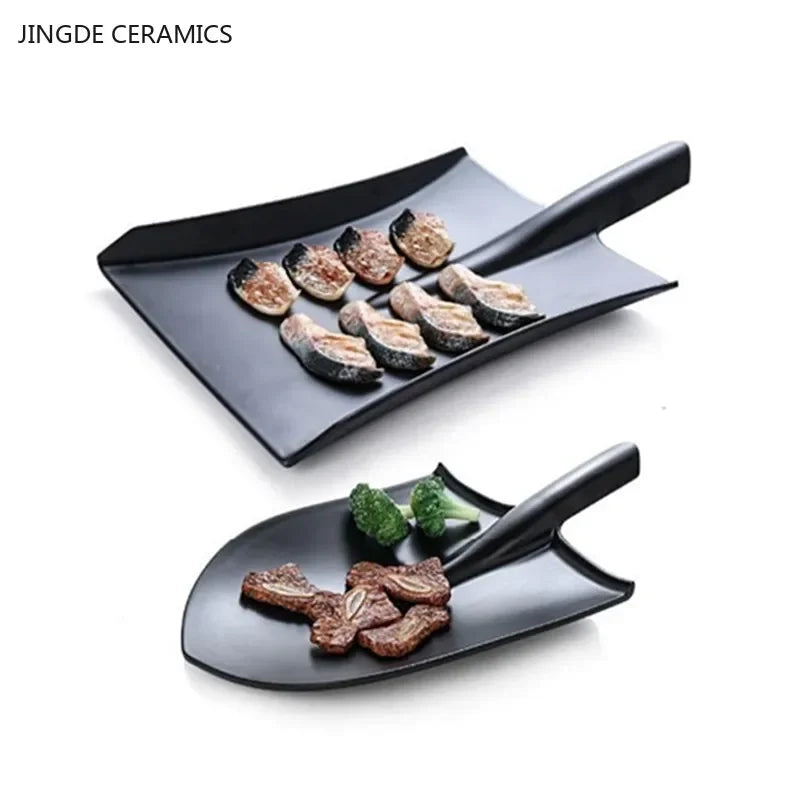 Black Creative Melamine Plate Shovel model Barbecue plates Restaurant barbecue salad dinner plates Household plastic tableware
