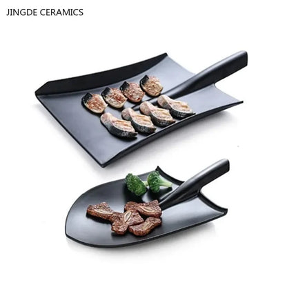 Black Creative Melamine Plate Shovel model Barbecue plates Restaurant barbecue salad dinner plates Household plastic tableware
