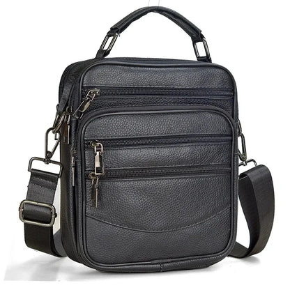 Black Double Zipper Handbags Small Men's Genuine Leather Shoulder for Tablet High Quality Messenger s Male Crossbody Bag