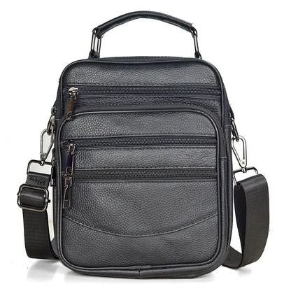 Black Double Zipper Handbags Small Men's Genuine Leather Shoulder for Tablet High Quality Messenger s Male Crossbody Bag