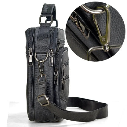 Black Double Zipper Handbags Small Men's Genuine Leather Shoulder for Tablet High Quality Messenger s Male Crossbody Bag