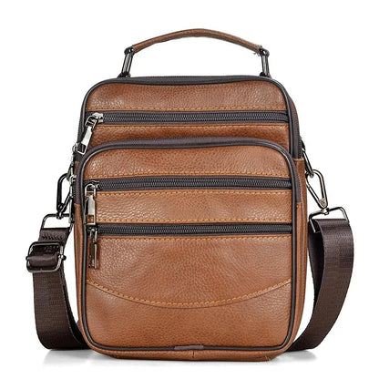 Black Double Zipper Handbags Small Men's Genuine Leather Shoulder for Tablet High Quality Messenger s Male Crossbody Bag